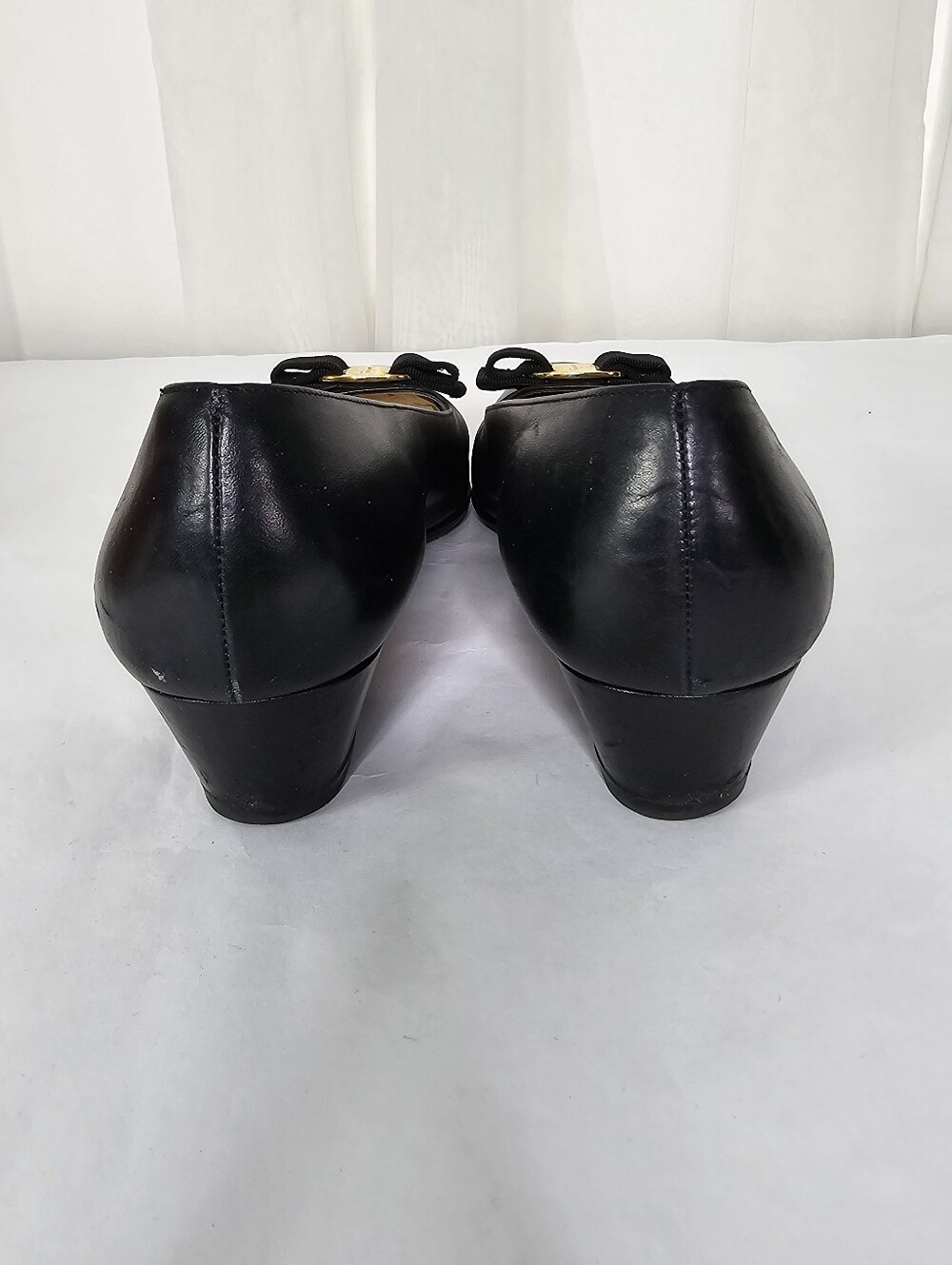 Salvatore Ferragamo Black Lillaz Vara Bow Low Heel Pumps Vintage Retro 10 - Picture 6 of 11